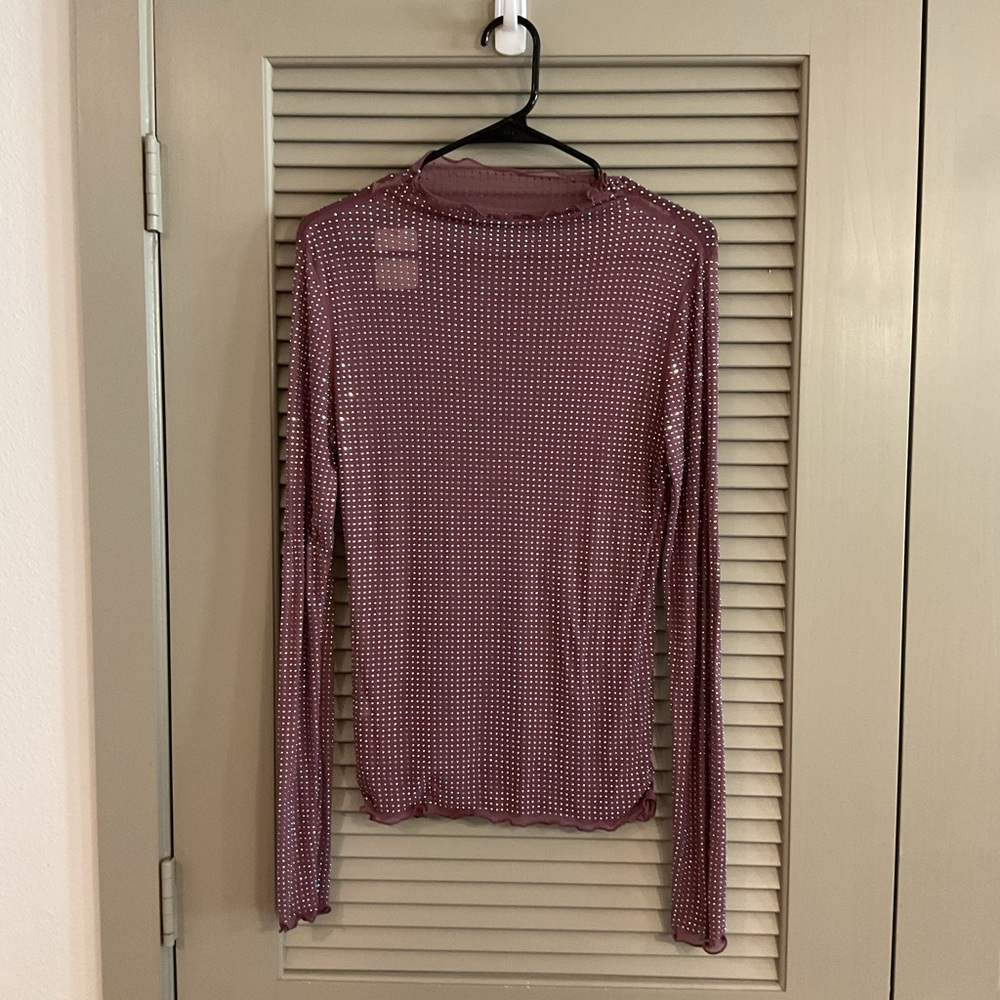 Free People NWT Fully Rhinestoned Mesh Long Sleeve Top